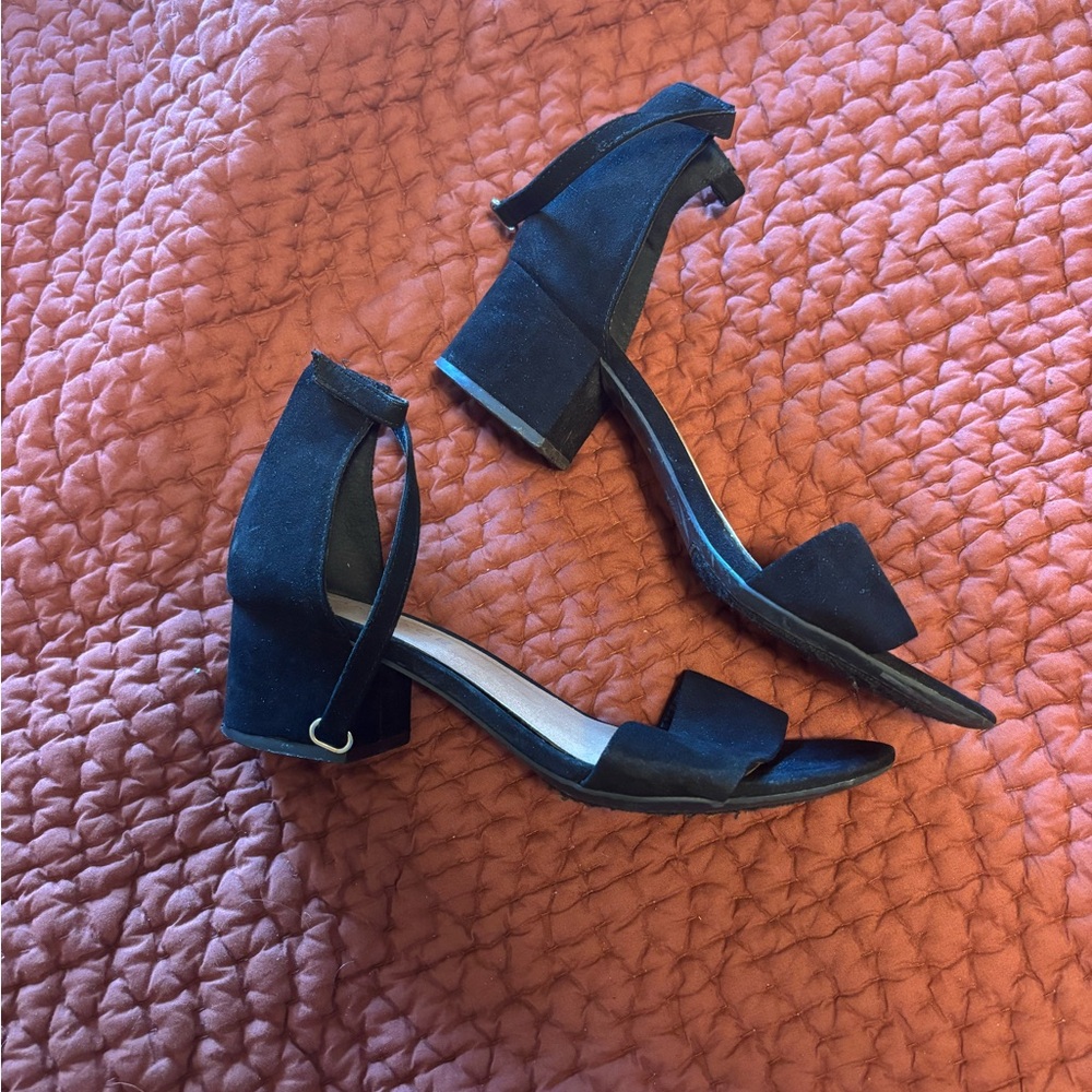 Black Suede Block Heel Sandals